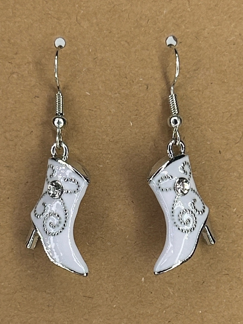 White Enamel Cowboy Boot Dangle Earrings Women's Fashion Jewelry